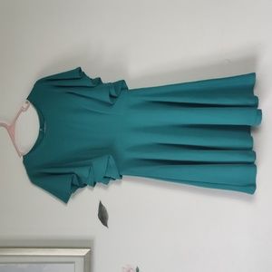 Green Fit/Flare Bell Sleeve Dress